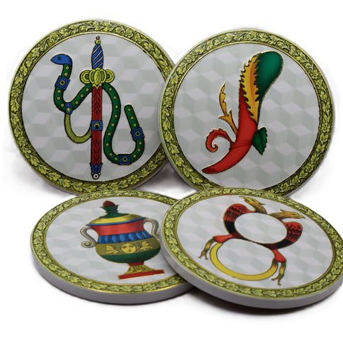Sottobicchiere ceramica Asso carte napoletane, Sottopentola 10 cm bordino oro, Segnaposto matrimonio scaramantico, Piastrella decorativa Napoli