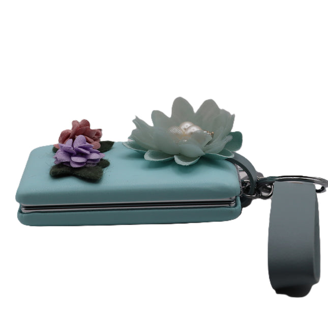 Foldable Handbag Mirror with 3D Flowers and Pearls 4 Colors - Elegant and Romantic