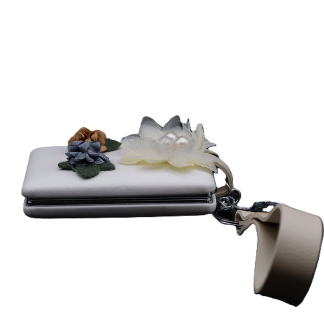 Specchietto da Borsetta Pieghevole con Fiori 3D e Perle  4 Colori-Elegante e Romantico (Italiano)