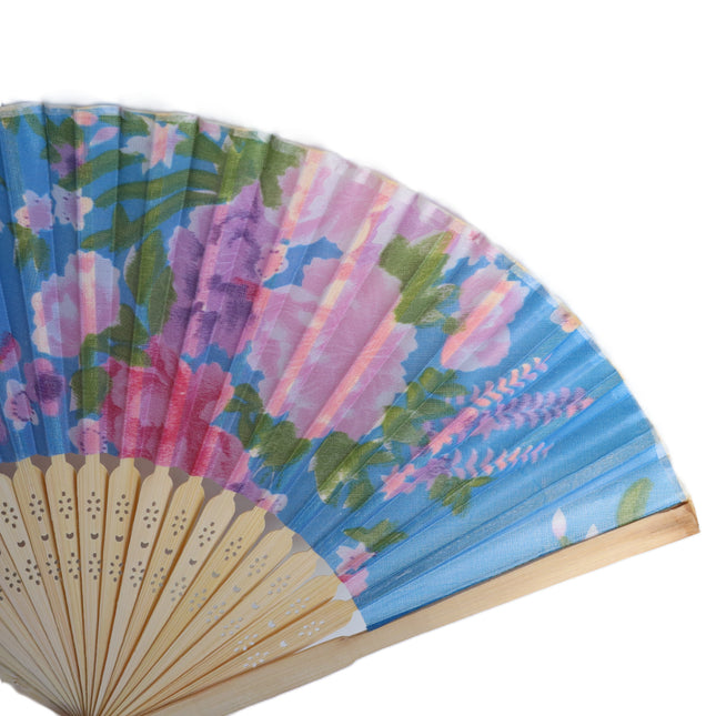 Mini Folding Wooden and Floral Fabric Fan Pocket Handbag Fan