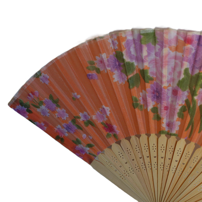 Mini Folding Wooden and Floral Fabric Fan Pocket Handbag Fan