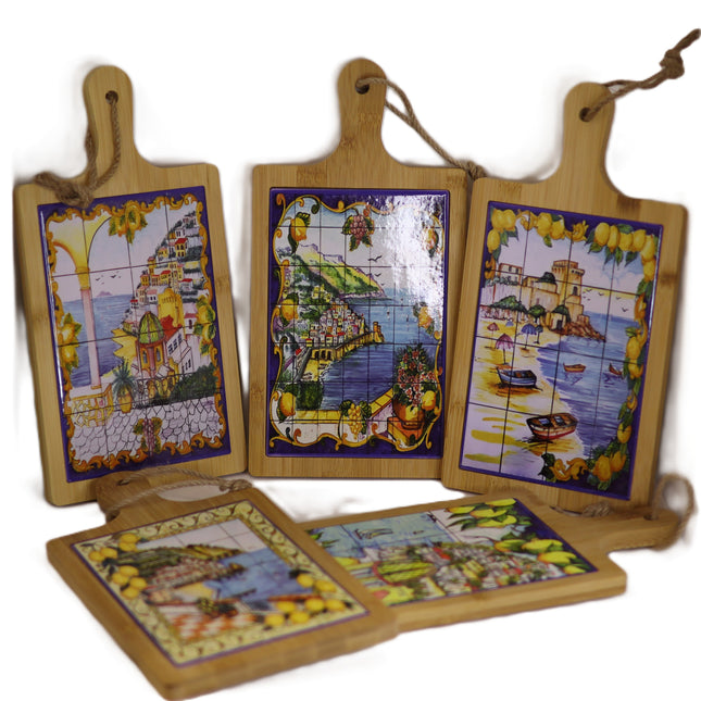 Exclusive Hand-Painted Wood and Ceramic Cutting Board - Made in Italy