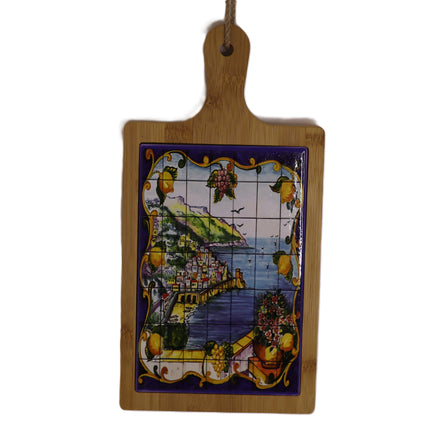Tagliere Esclusivo in Legno e Ceramica Dipinta a Mano - Made in Italy