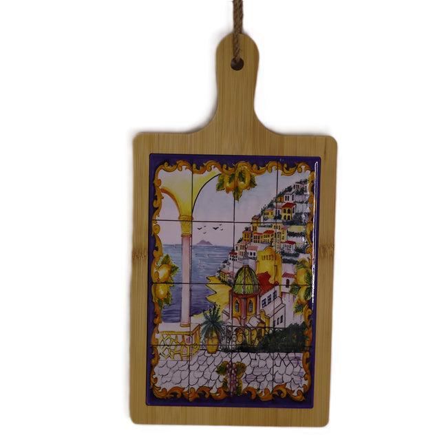 Exclusive Hand-Painted Wood and Ceramic Cutting Board - Made in Italy