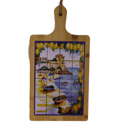 Tagliere Esclusivo in Legno e Ceramica Dipinta a Mano - Made in Italy