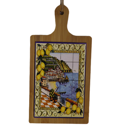 Tagliere Esclusivo in Legno e Ceramica Dipinta a Mano - Made in Italy