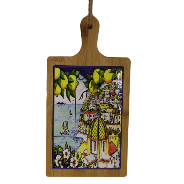 Exclusive Hand-Painted Wood and Ceramic Cutting Board - Made in Italy