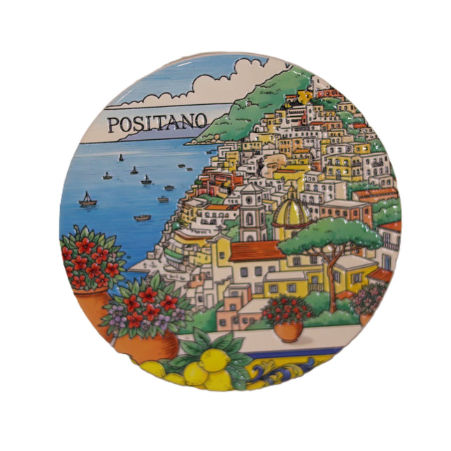 Handmade Coastal Ceramic Coaster – Positano or Sorrento Variant Italian Souvenir and Home Gift