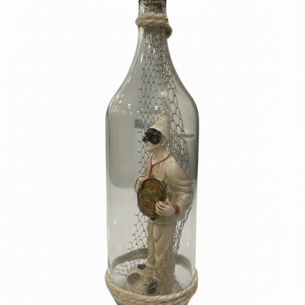 Pulcinella in resina con Tamburello in Bottiglia di Vetro - Artigianato