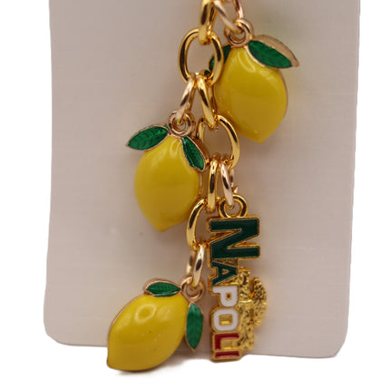 Portachiavi Limoni di Napoli in Metallo Dorato | Souvenir Costiera Amalfitana, Ciondolo Frutta Gioiello, Idea Regalo Italiana