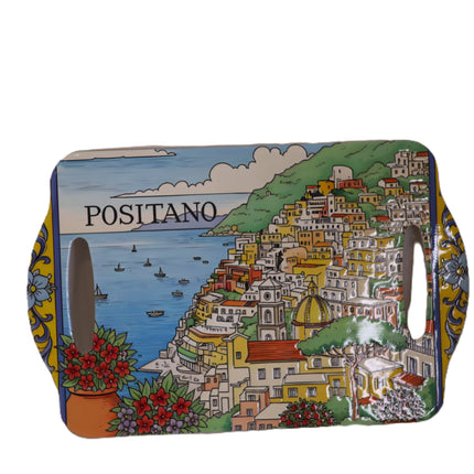 Vassoio in ceramica con manici traforati  Stile Costiera Amalfitana Positano o Sorrento  Piatto da portata artigianale Ceramica italiana