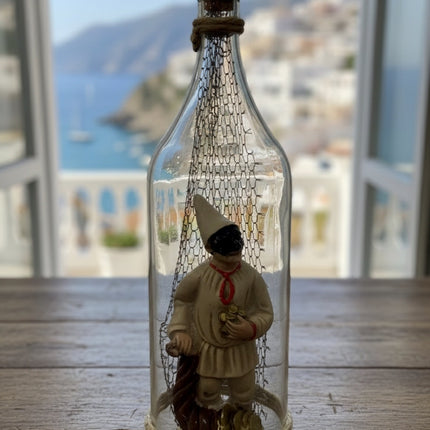 Pulcinella in Bottiglia con Simboli della Fortuna - Artigianato Napoletano