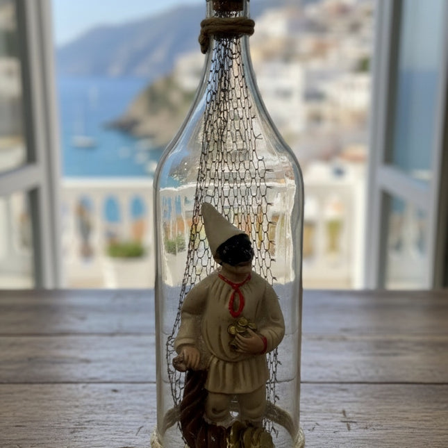 Pulcinella in Bottiglia con Simboli della Fortuna - Artigianato Napoletano