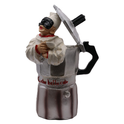 Statuina Pulcinella Caffettiera Italiana - Statuetta Moka in Resina Napoletana - Souvenir "Uè che bellu cafè", Regalo Cultura Italiana Napoli