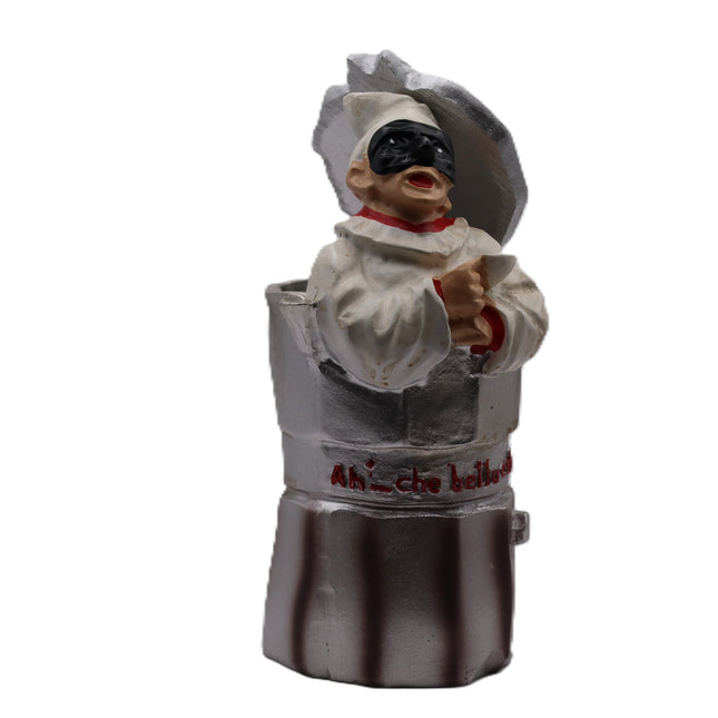 Statuina Pulcinella Caffettiera Italiana - Statuetta Moka in Resina Napoletana - Souvenir "Uè che bellu cafè", Regalo Cultura Italiana Napoli