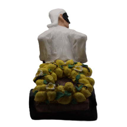 Pulcinella Portabottiglie in Resina con Carretto, Statuetta Artigianale Napoletana, Variante Limoni o Uva, Idea Regalo