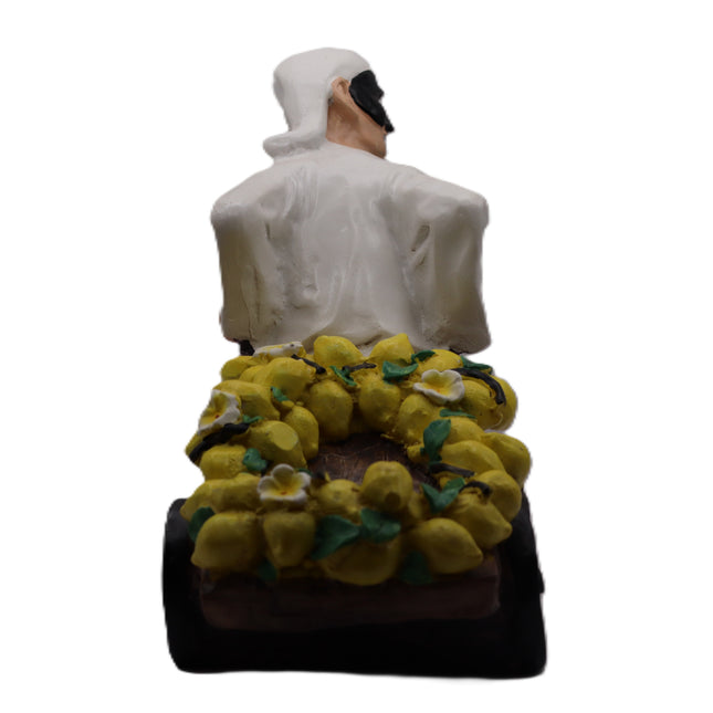 Pulcinella Portabottiglie in Resina con Carretto, Statuetta Artigianale Napoletana, Variante Limoni o Uva, Idea Regalo