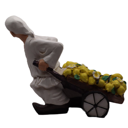 Pulcinella Portabottiglie in Resina con Carretto, Statuetta Artigianale Napoletana, Variante Limoni o Uva, Idea Regalo