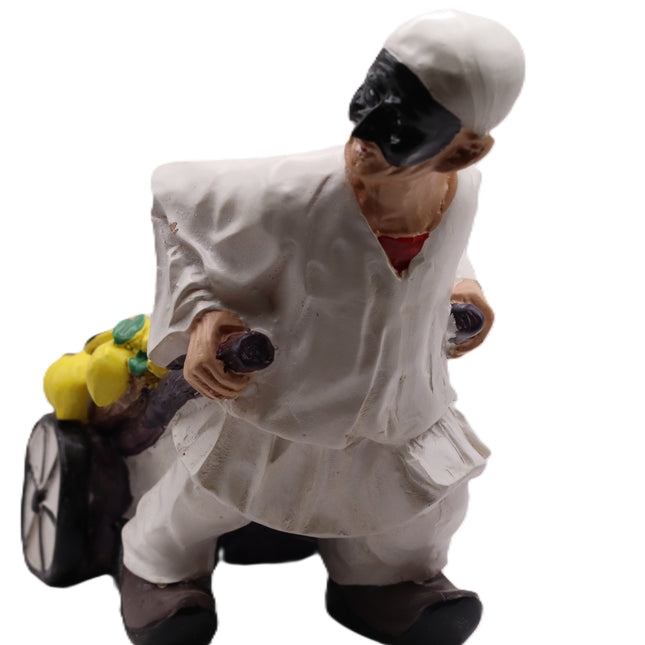 Pulcinella Portabottiglie in Resina con Carretto, Statuetta Artigianale Napoletana, Variante Limoni o Uva, Idea Regalo