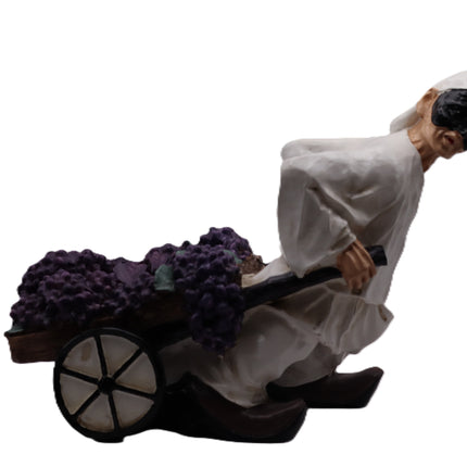 Pulcinella Portabottiglie in Resina con Carretto, Statuetta Artigianale Napoletana, Variante Limoni o Uva, Idea Regalo