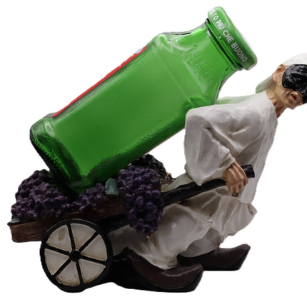 Pulcinella Portabottiglie in Resina con Carretto, Statuetta Artigianale Napoletana, Variante Limoni o Uva, Idea Regalo