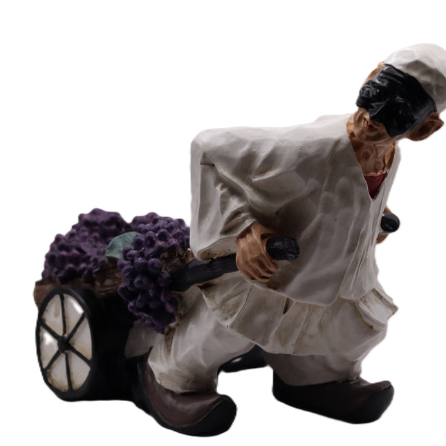 Pulcinella Portabottiglie in Resina con Carretto, Statuetta Artigianale Napoletana, Variante Limoni o Uva, Idea Regalo