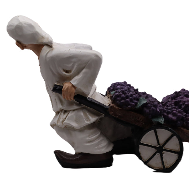 Pulcinella Portabottiglie in Resina con Carretto, Statuetta Artigianale Napoletana, Variante Limoni o Uva, Idea Regalo