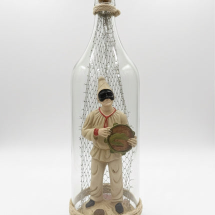 Pulcinella in resina con Tamburello in Bottiglia di Vetro - Artigianato