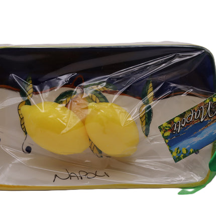 Vassoio in Ceramica Decorata con 2 Saponette Profumate al Limone - Souvenir Napoli