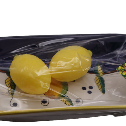 Vassoio in Ceramica Decorata con 2 Saponette Profumate al Limone - Souvenir Napoli