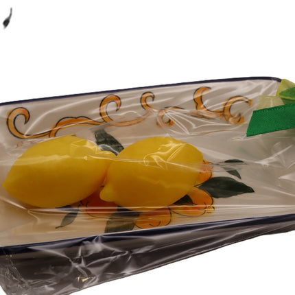 Vassoio in Ceramica Decorata con 2 Saponette Profumate al Limone - Souvenir Napoli