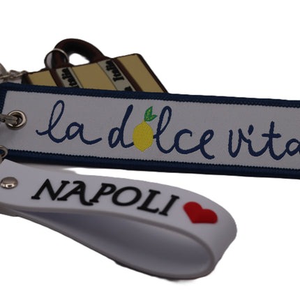 Charm Napoli "La Dolce Vita" con Limone, Ciondolo per Borsa Souvenir Italiano in Gomma,portachiavi-Regalo Tradizione Napoletana