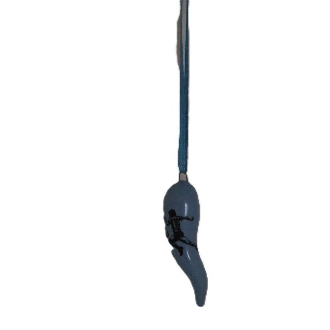 Cornicello  Portafortuna Celeste Napoli in Ceramica con Logo e Laccetto, Amuleto Scaramantico Napoletano Fatto a Mano, Regalo Tifosi Azzurri