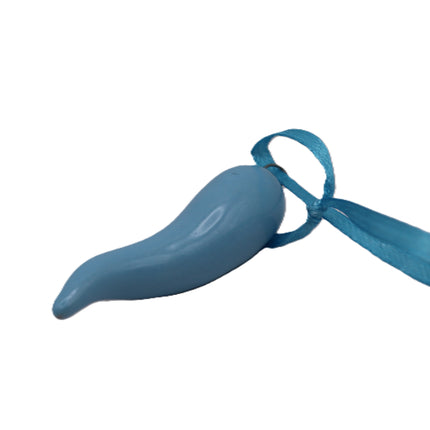 Cornicello  Portafortuna Celeste Napoli in Ceramica con Logo e Laccetto, Amuleto Scaramantico Napoletano Fatto a Mano, Regalo Tifosi Azzurri
