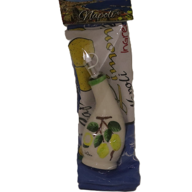 Oliera in Ceramica Dipinta a Mano con Strofinaccio Napoli | Set Regalo Cucina Limoni