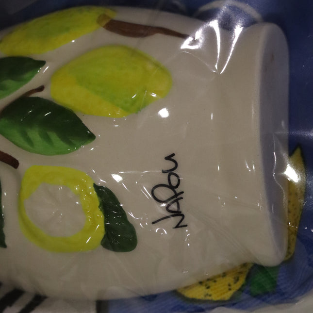 Oliera in Ceramica Dipinta a Mano con Strofinaccio Napoli | Set Regalo Cucina Limoni