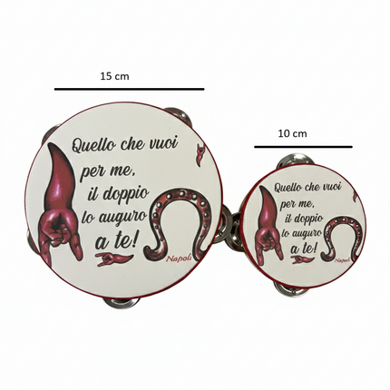 Tamburello Napoletano con Detti e Proverbi Tipici - Artigianato Napoli con Frasi Scaramantiche e Divertenti - Decorazione Tradizionale da Parete