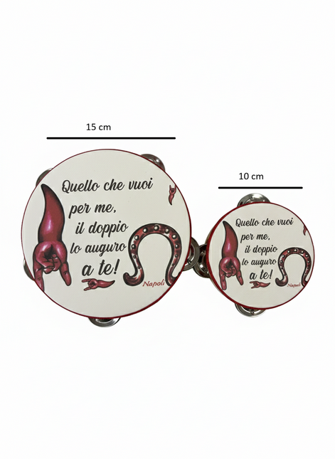 Tamburello Napoletano con Detti e Proverbi Tipici - Artigianato Napoli con Frasi Scaramantiche e Divertenti - Decorazione Tradizionale da Parete