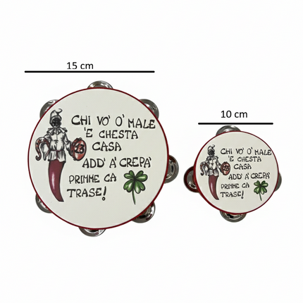 Tamburello Napoletano con Detti e Proverbi Tipici - Artigianato Napoli con Frasi Scaramantiche e Divertenti - Decorazione Tradizionale da Parete