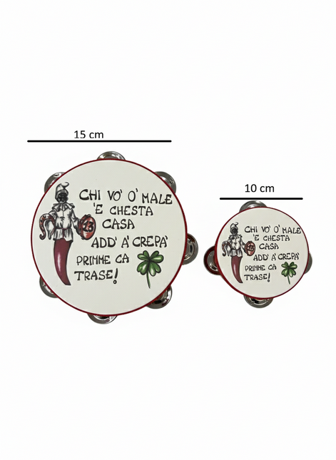 Tamburello Napoletano con Detti e Proverbi Tipici - Artigianato Napoli con Frasi Scaramantiche e Divertenti - Decorazione Tradizionale da Parete