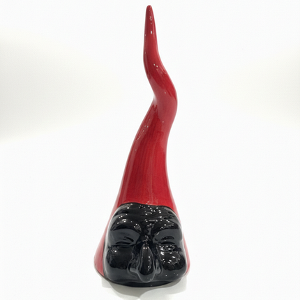 Corno Grande con Maschera Pulcinella-Artigianale in Ceramica Fatta a Mano.Idea regalo scaramantico.Portafortuna.
