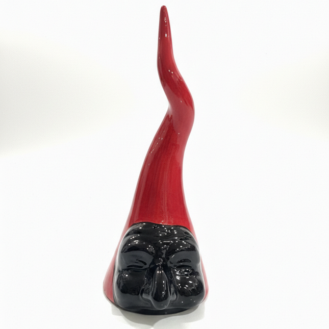 Corno Grande con Maschera Pulcinella-Artigianale in Ceramica Fatta a Mano.Idea regalo scaramantico.Portafortuna.
