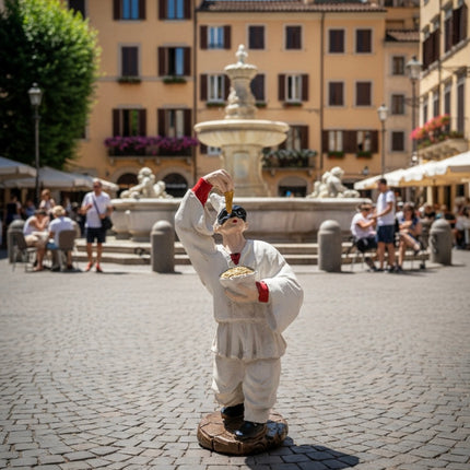 Statua Pulcinella con Spaghetti in Resina Artigianale - Simbolo di Abbondanza