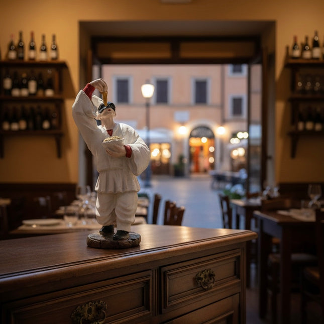 Statua Pulcinella con Spaghetti in Resina Artigianale - Simbolo di Abbondanza