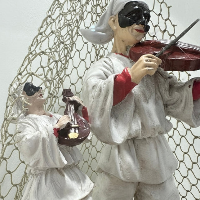 Bottiglia Decorativa con Pulcinella al Violino e Mandolino-Artigianato Artistico Napoletano-Scultura in Vetro "Anima Napoletana" stile vintage.