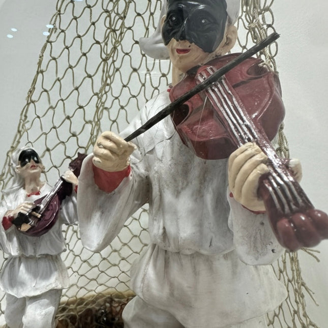 Bottiglia Decorativa con Pulcinella al Violino e Mandolino-Artigianato Artistico Napoletano-Scultura in Vetro "Anima Napoletana" stile vintage.