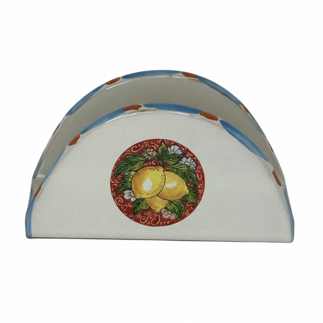 Hand-Decorated Ceramic Napkin Holder - Lemons/Majolica Design