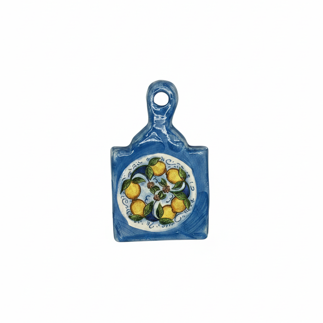 Handmade Ceramic Chopping Board Shaped Magnet – Assorted Mediterranean Decorations: Lemons and Majolica (Made in Italy Style)