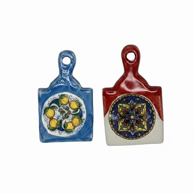 Handmade Ceramic Chopping Board Shaped Magnet – Assorted Mediterranean Decorations: Lemons and Majolica (Made in Italy Style)
