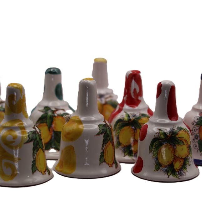 campanella decorativa  in ceramica  dipinta a mano con limoni o maioliche